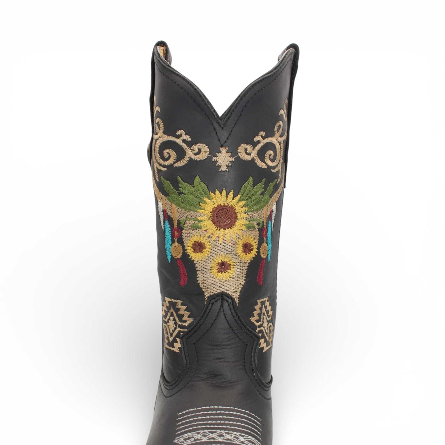 Hooch Boots Womens Wide Square Toe Western Boot Black – Skull Embroidery