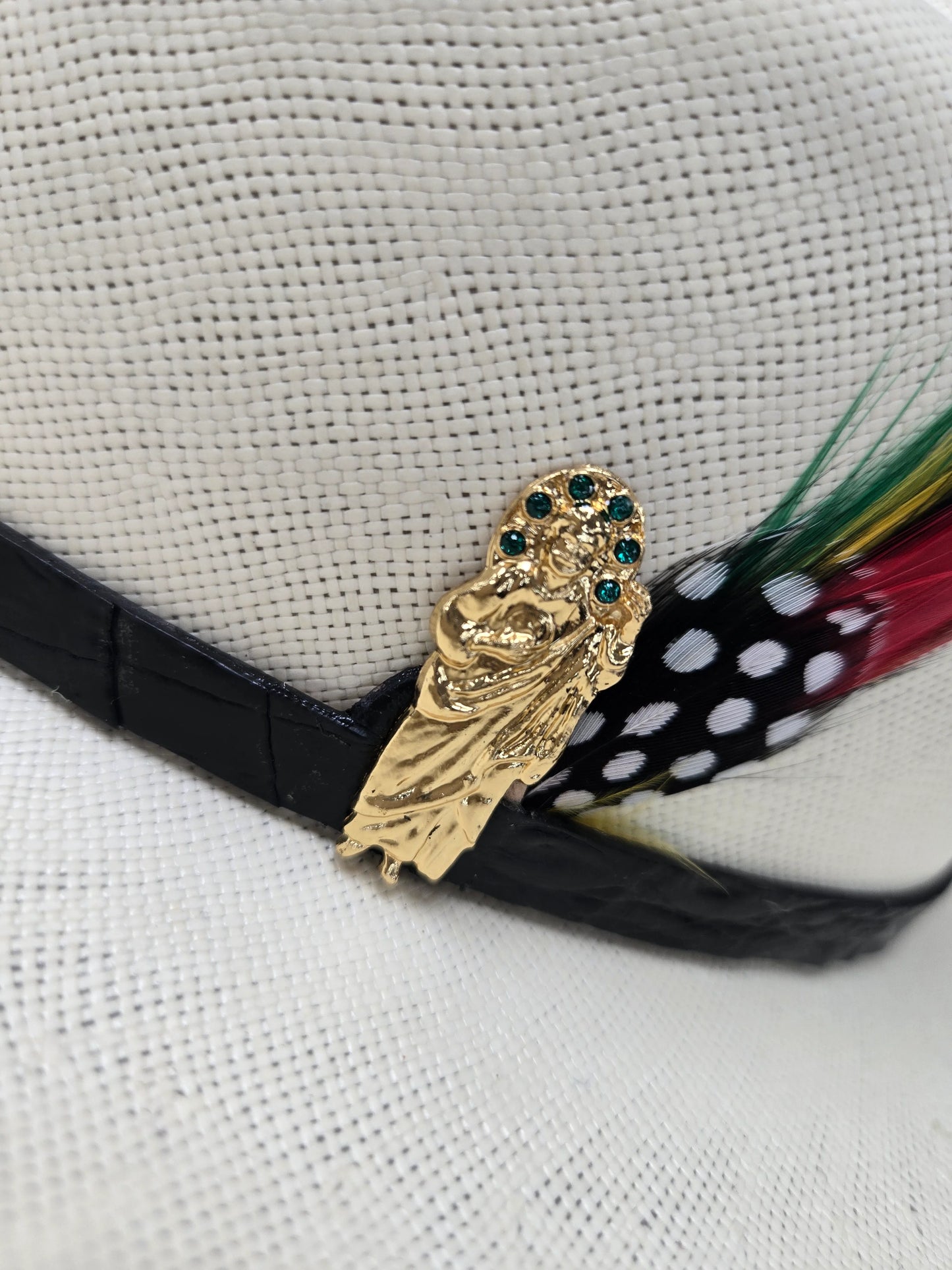 White Diamond 100000X Sinaloa Palm Straw Cowboy Hat – San Judas Gold Emblem