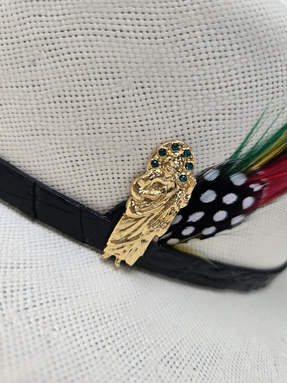 White Diamond 100000X Sinaloa Palm Straw Cowboy Hat – San Judas Gold Emblem