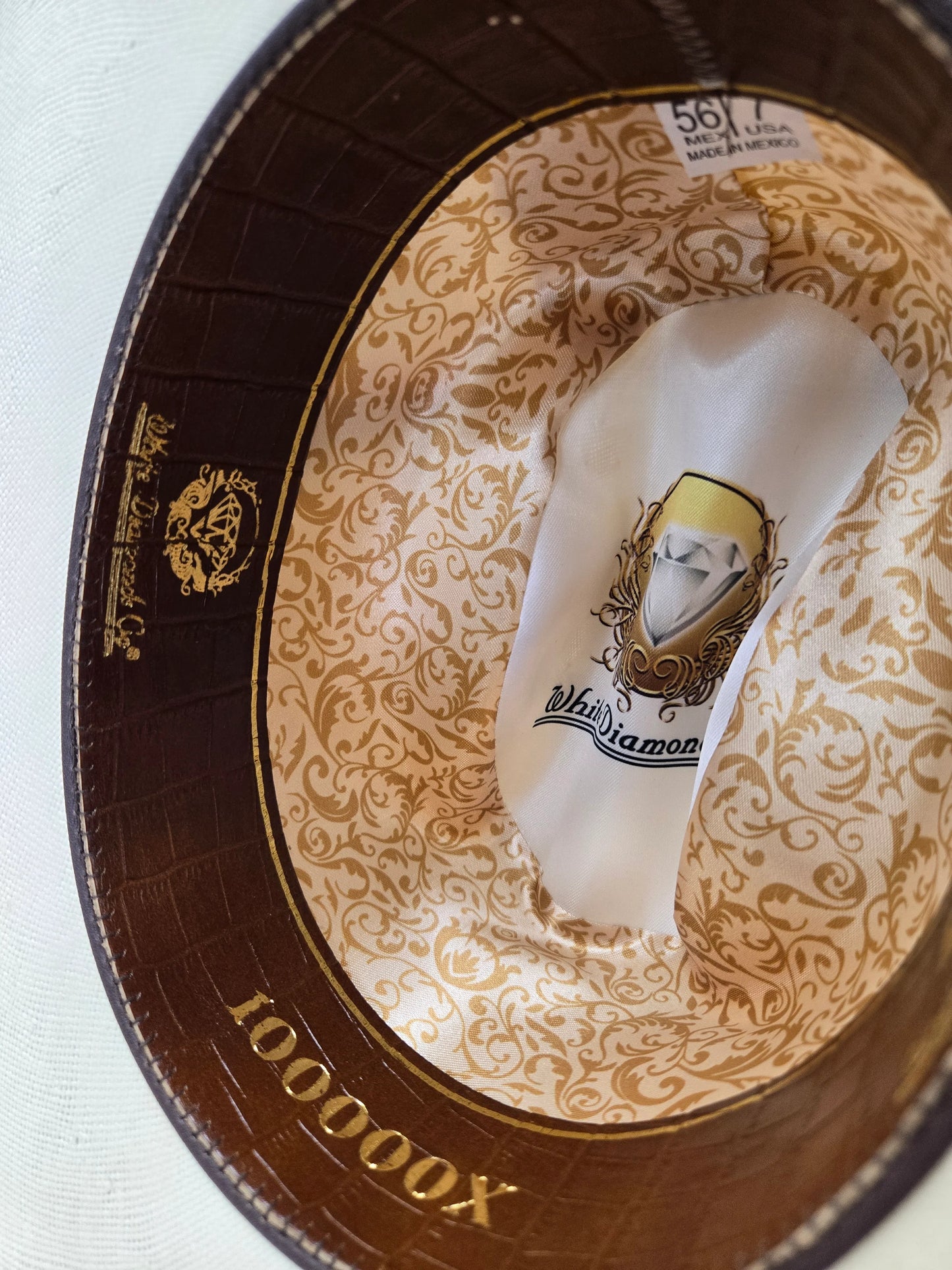White Diamond 100000X Sinaloa Palm Straw Cowboy Hat – San Judas Gold Emblem