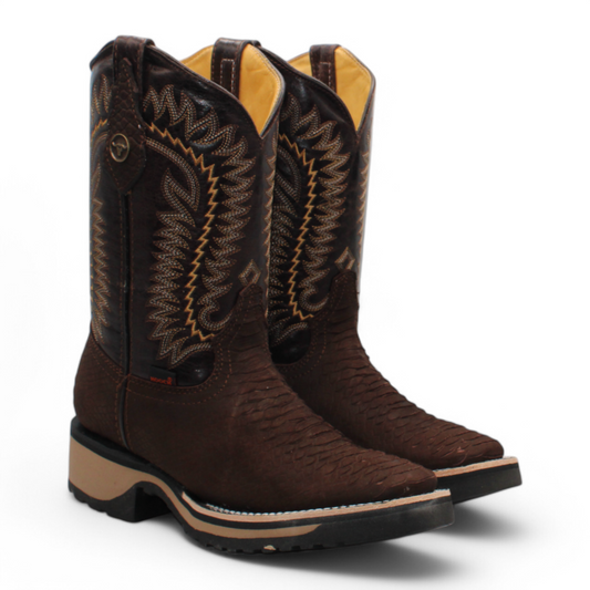 Men's Hooch Python PRINT Cowboy Boots Brown Handmade
