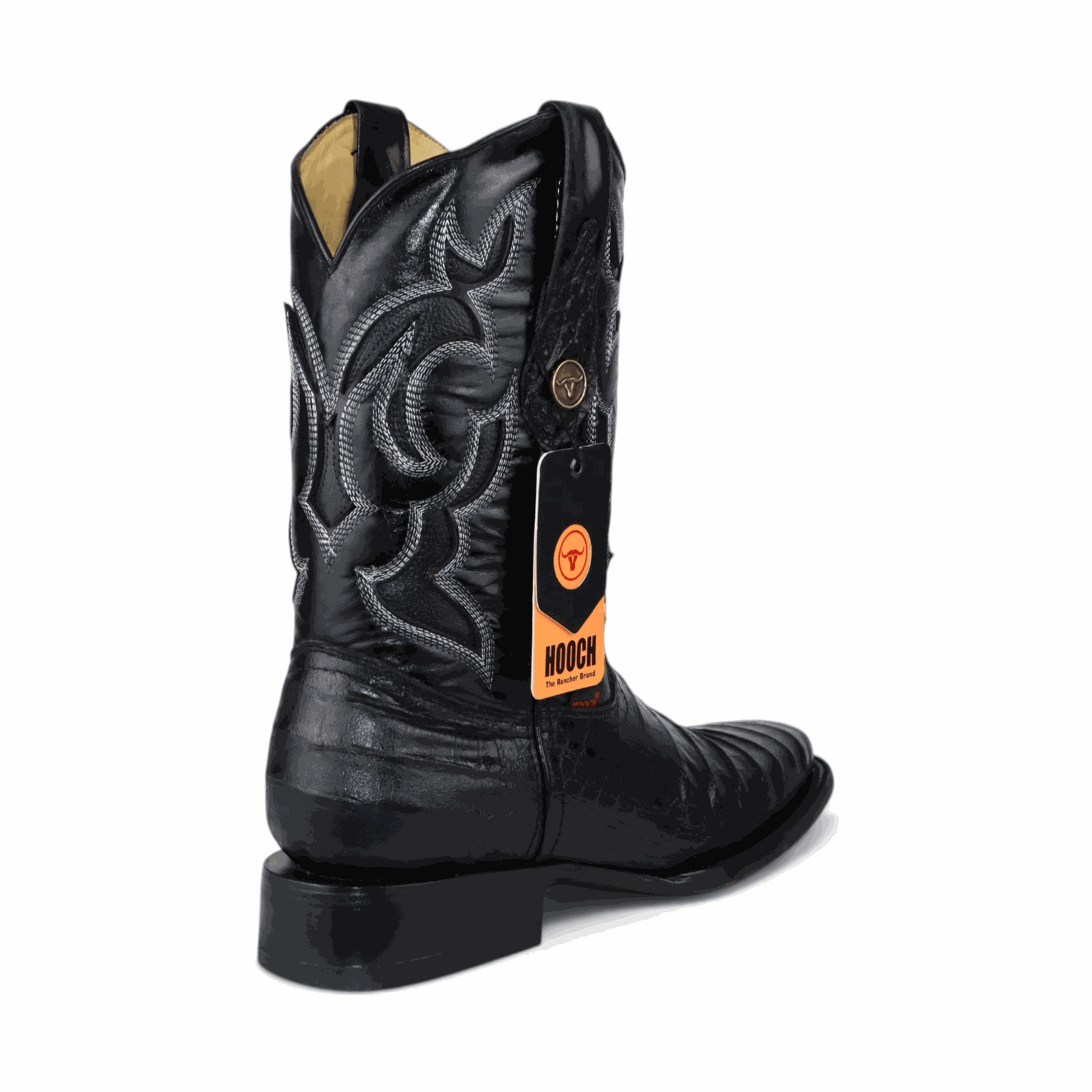 Hooch Boots Mens Caiman Belly Print Boots Black – Square Toe Genuine Leather