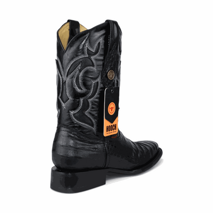 Hooch Boots Mens Caiman Belly Print Boots Black – Square Toe Genuine Leather