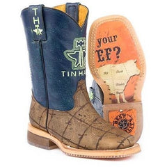 Kid's Tin Haul Barbed Wire Boots With All Beef Sole Sole Handcrafted Brown