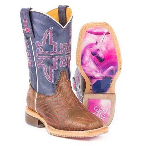 Kid's Tin Haul Starlight Boots With Unicorn Sole Handcrafted Brown - yeehawcowboy