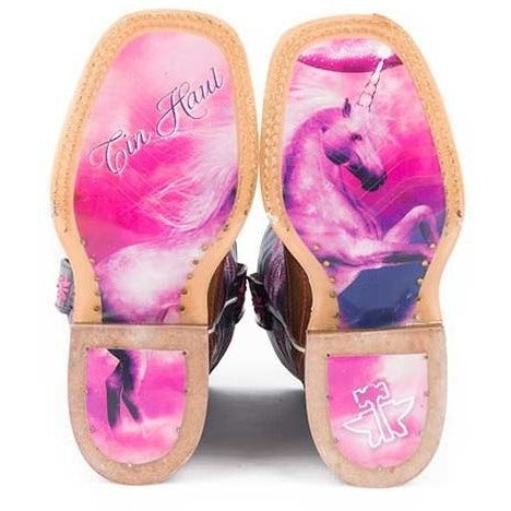 Kid's Tin Haul Starlight Boots With Unicorn Sole Handcrafted Brown - yeehawcowboy