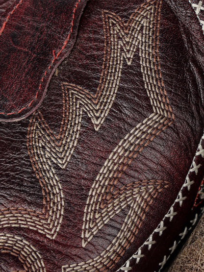 Men's Circle G Bone Genuine Leather Boots with Red Embroidery