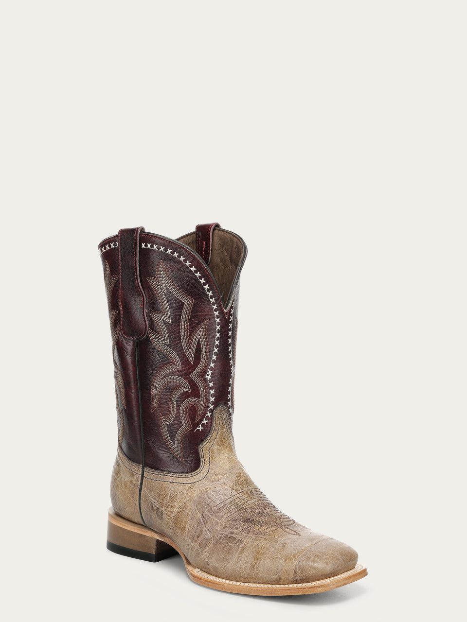Men's Circle G Bone Genuine Leather Boots with Red Embroidery