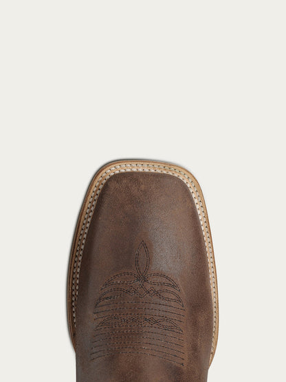 Men's Circle G Brown Genuine Leather Boots with Navy Blue Embroidery