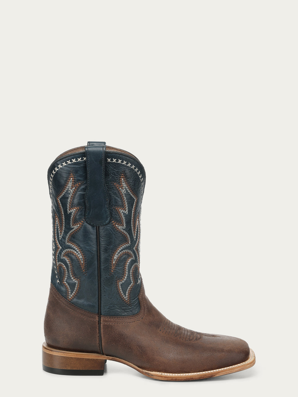 Men's Circle G Brown Genuine Leather Boots with Navy Blue Embroidery