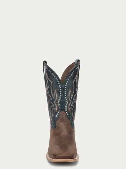 Men's Circle G Brown Genuine Leather Boots with Navy Blue Embroidery