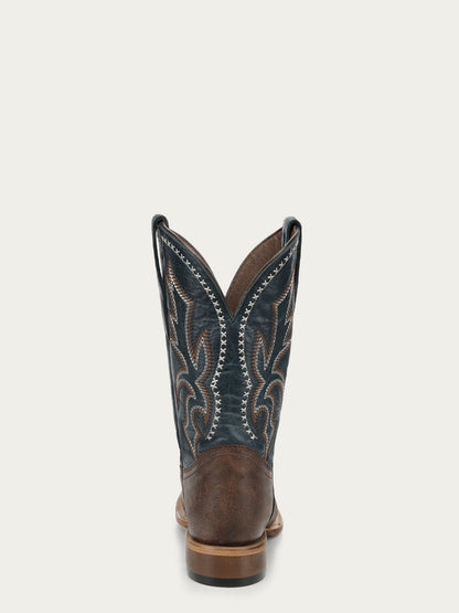 Men's Circle G Brown Genuine Leather Boots with Navy Blue Embroidery
