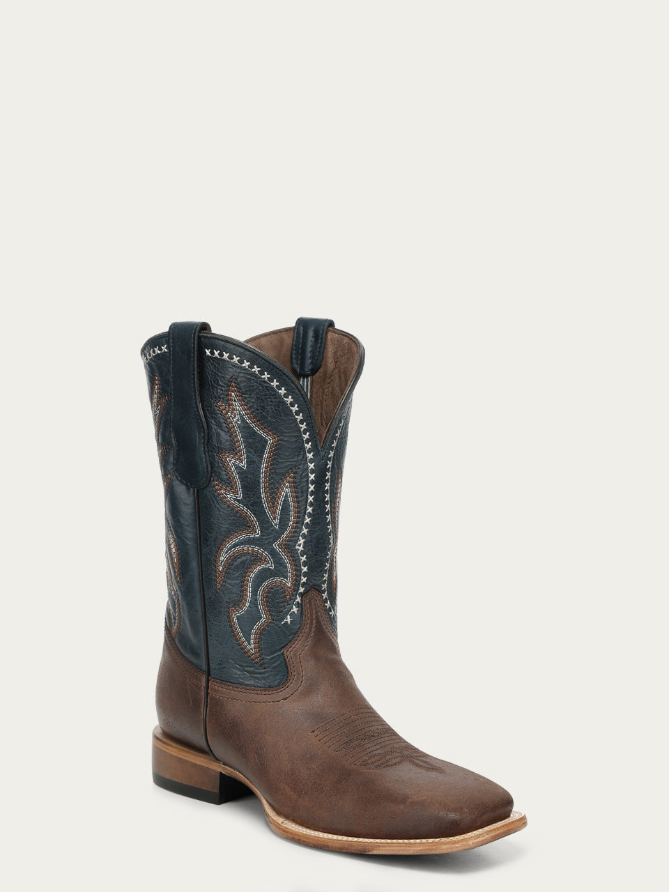 Men's Circle G Brown Genuine Leather Boots with Navy Blue Embroidery
