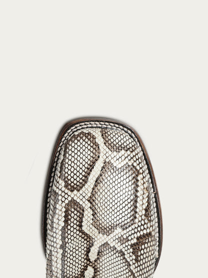 Men's Circle G White Genuine Python Boots with Embroidery