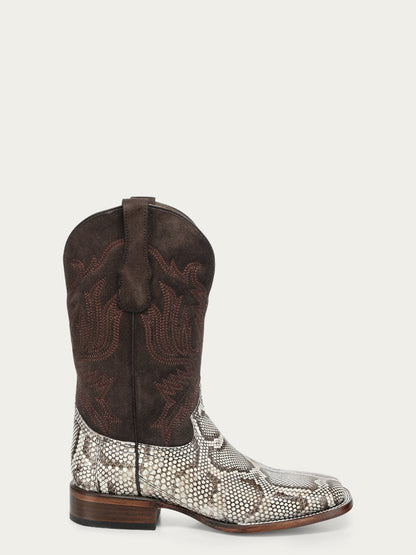 Men's Circle G White Genuine Python Boots with Embroidery