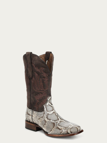 Men's Circle G White Genuine Python Boots with Embroidery