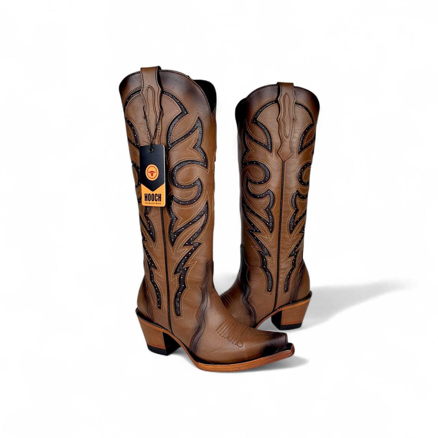 Hooch Boots Luna Womens Snip Toe Tall Western Boots – Honey Genuine Leather