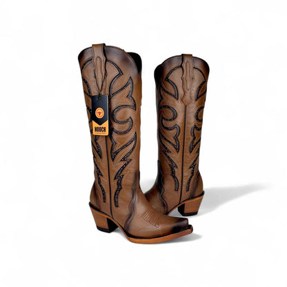 Hooch Boots Luna Womens Snip Toe Tall Western Boots – Honey Genuine Leather