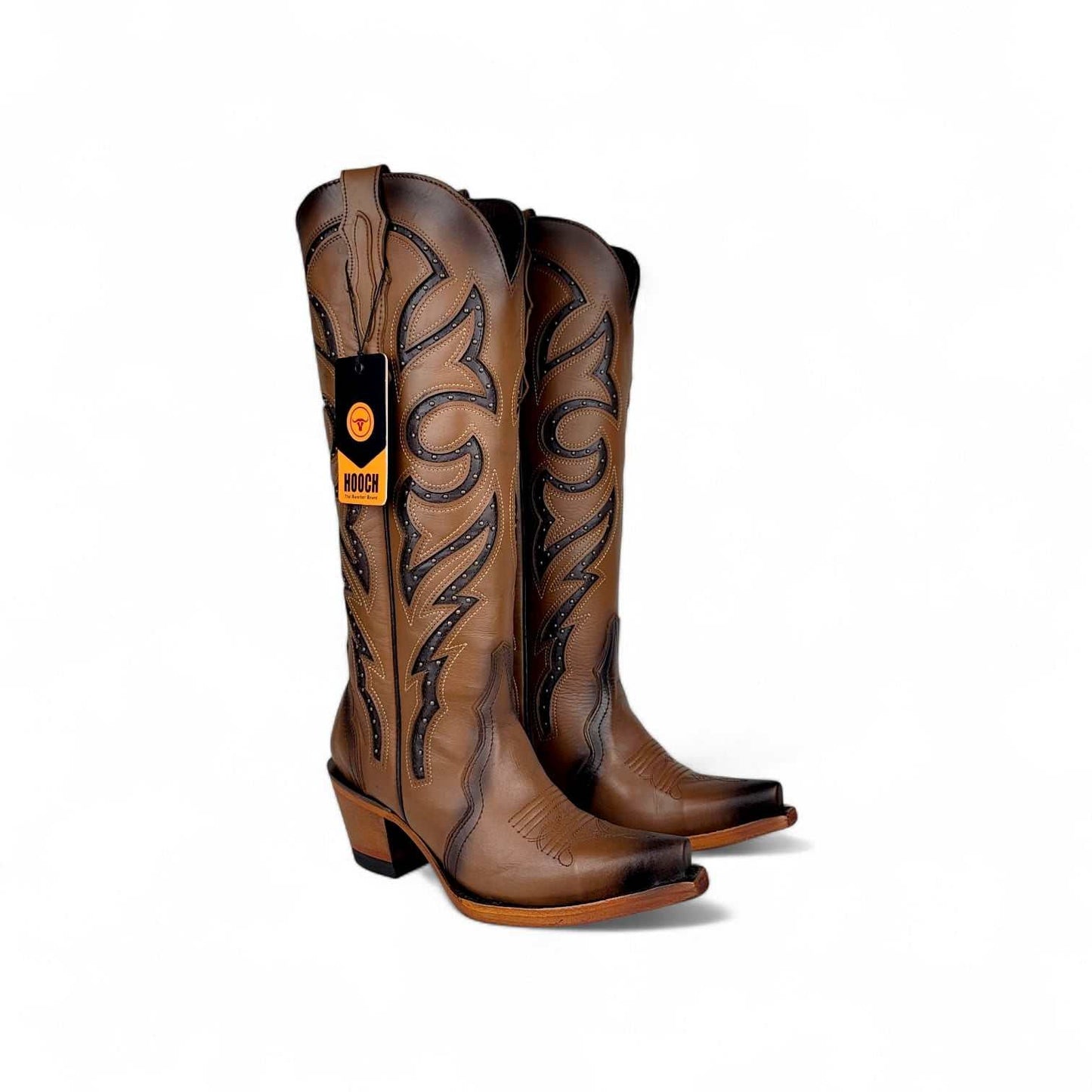 Hooch Boots Luna Womens Snip Toe Tall Western Boots – Honey Genuine Leather