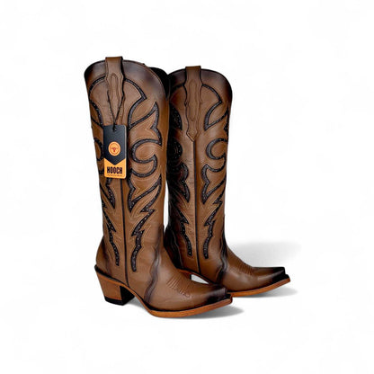 Hooch Boots Luna Womens Snip Toe Tall Western Boots – Honey Genuine Leather