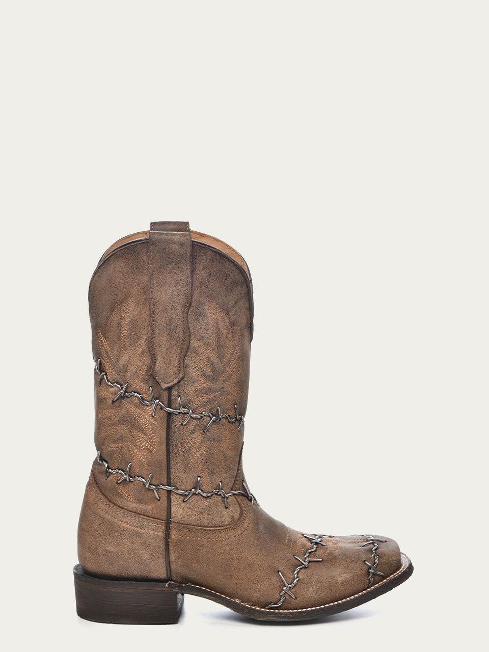 Men's Corral Brown Genuine Leather Boots with Barbed Wire