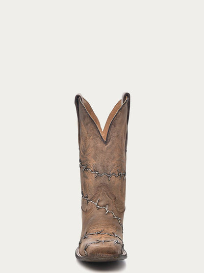 Men's Corral Brown Genuine Leather Boots with Barbed Wire
