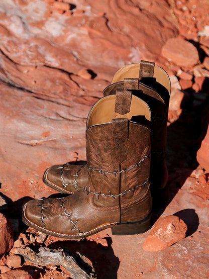 Men's Corral Brown Genuine Leather Boots with Barbed Wire
