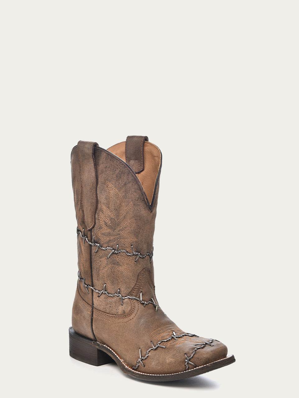 Men's Corral Brown Genuine Leather Boots with Barbed Wire