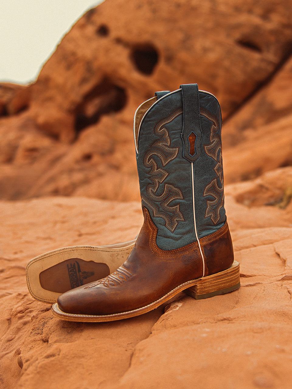 Men's Corral Honey Genuine Leather Boots with Blue Embroidery Rodeo Collection