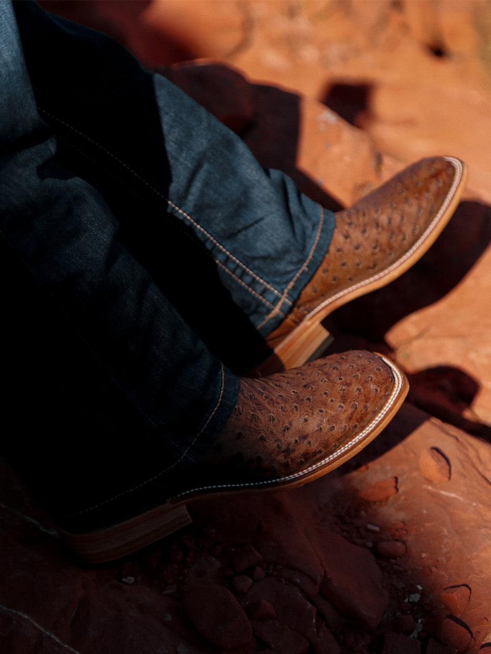 Men's Corral Oryx Genuine Full Quill Ostrich Boots with Embroidery with Woven Detail and Overlay