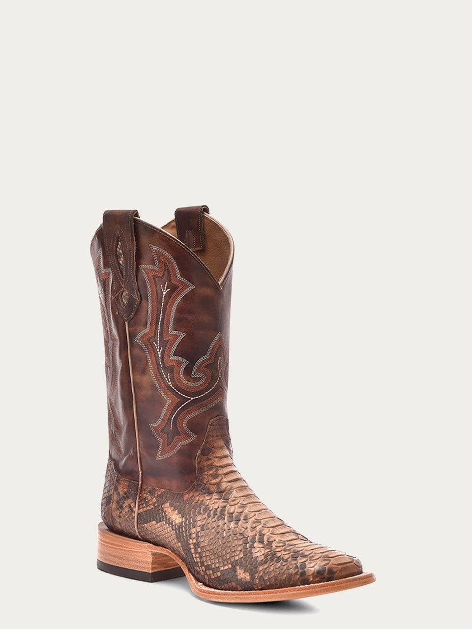 Men's Corral Taupe Genuine Python Boots with Embroidery