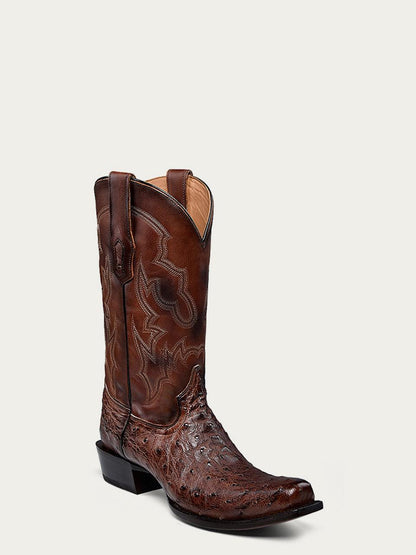 Men's Corral Brown Genuine Full Quill Ostrich Boots with Embroidery