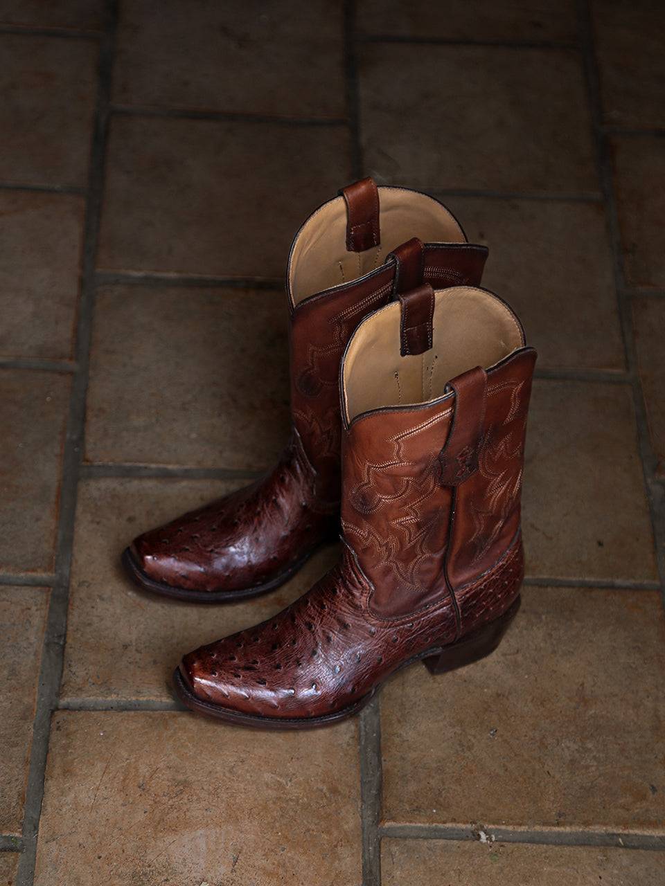 Men's Corral Brown Genuine Full Quill Ostrich Boots with Embroidery