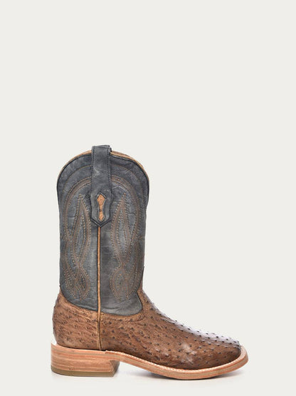 Men's Corral Navy Blue Genuine Full Quill Ostrich Boots with Embroidery
