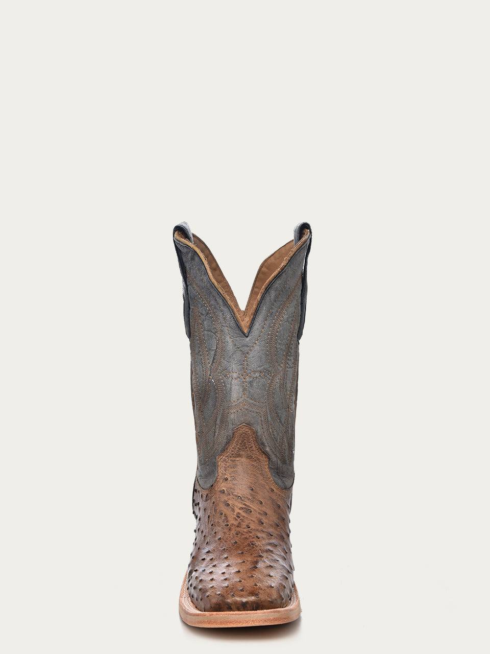Men's Corral Navy Blue Genuine Full Quill Ostrich Boots with Embroidery