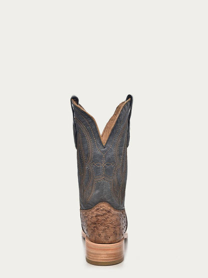Men's Corral Navy Blue Genuine Full Quill Ostrich Boots with Embroidery