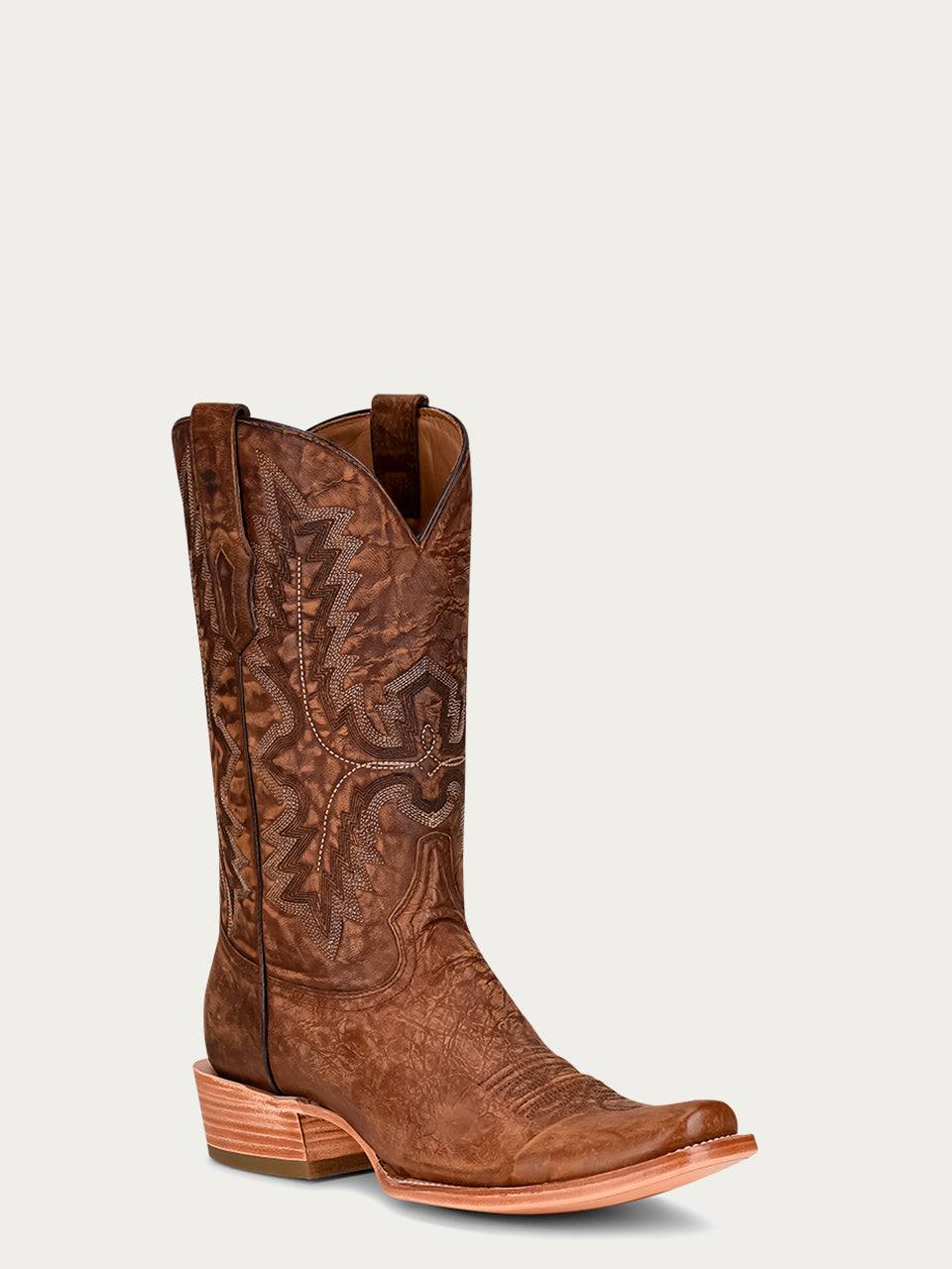 Men's Corral Brown Genuine Leather Boots with Embroidery