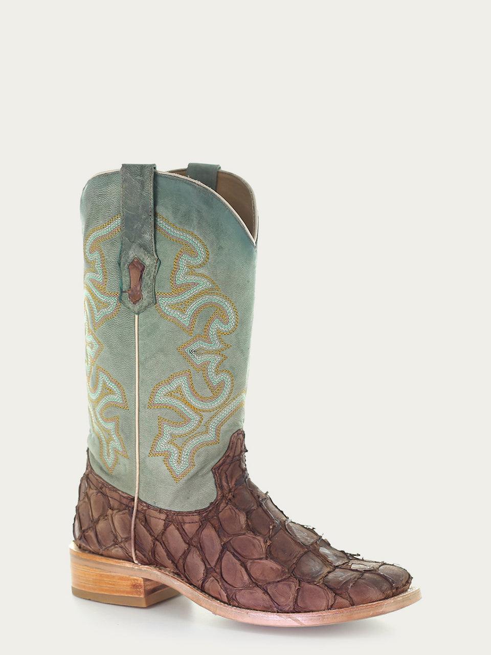 Men's Corral Brown Genuine Pirarucu Fish Boots with Embroidery