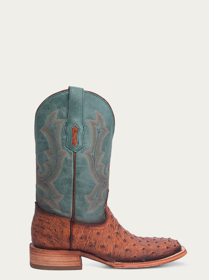 Men's Corral Cognac Genuine Full Quill Ostrich Boots with Embroidery