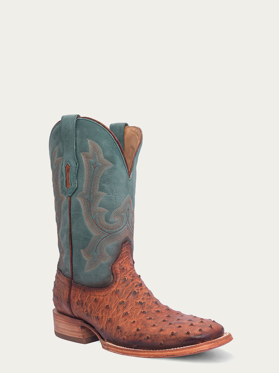 Men's Corral Cognac Genuine Full Quill Ostrich Boots with Embroidery