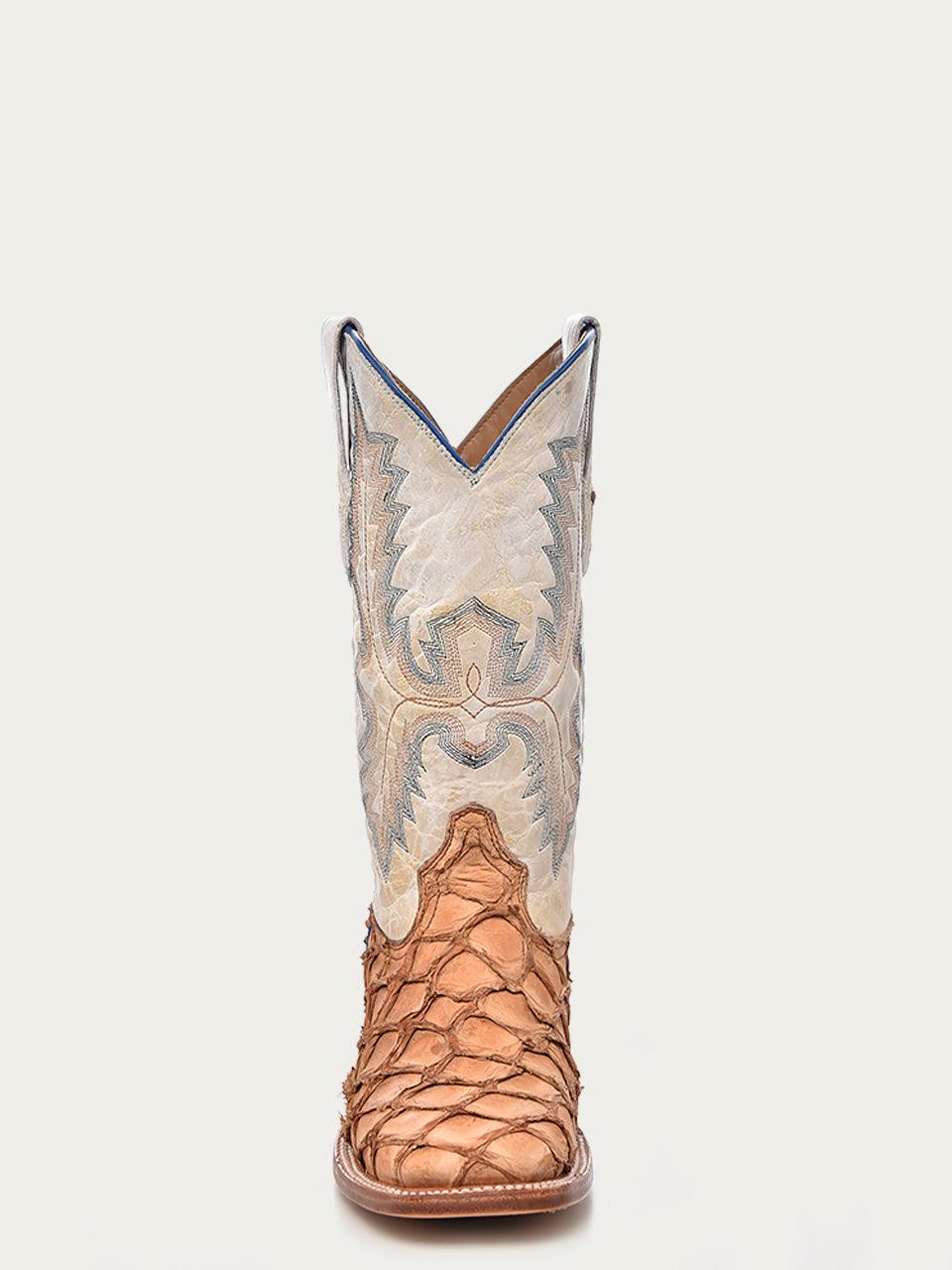 Men's Corral Cognac Genuine Pirarucu Fish Boots with Embroidery