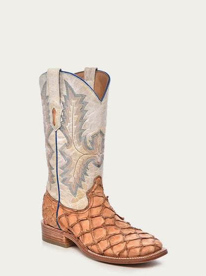 Men's Corral Cognac Genuine Pirarucu Fish Boots with Embroidery