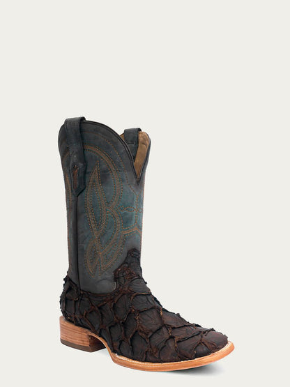 Men's Corral Dark Brown Genuine Pirarucu Fish Boots with Embroidery