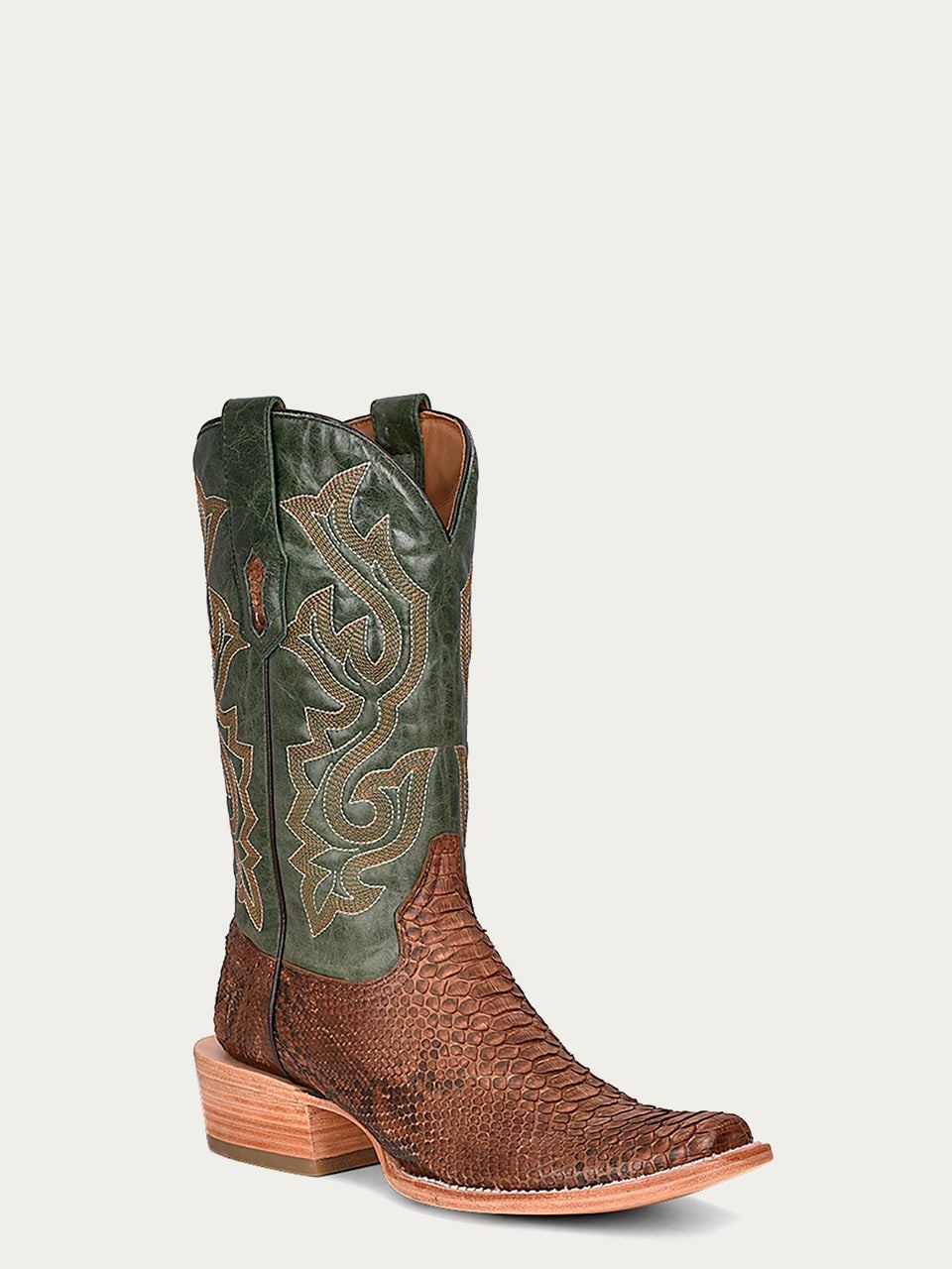 Men's Corral Brown Genuine Python Boots with Embroidery
