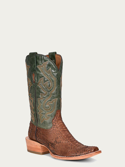 Men's Corral Brown Genuine Python Boots with Embroidery