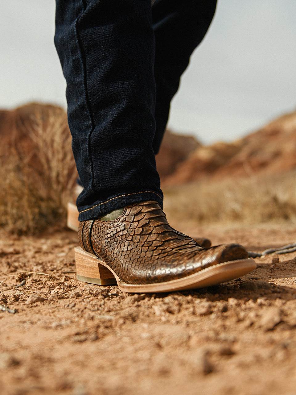 Men's Corral Brown Genuine Python Boots with Embroidery