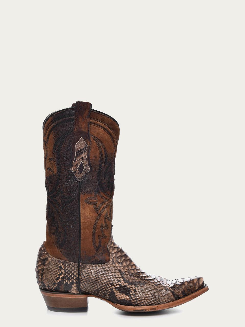 Men's Corral Brown Genuine Python Boots with Embroidery Lamb Shaft