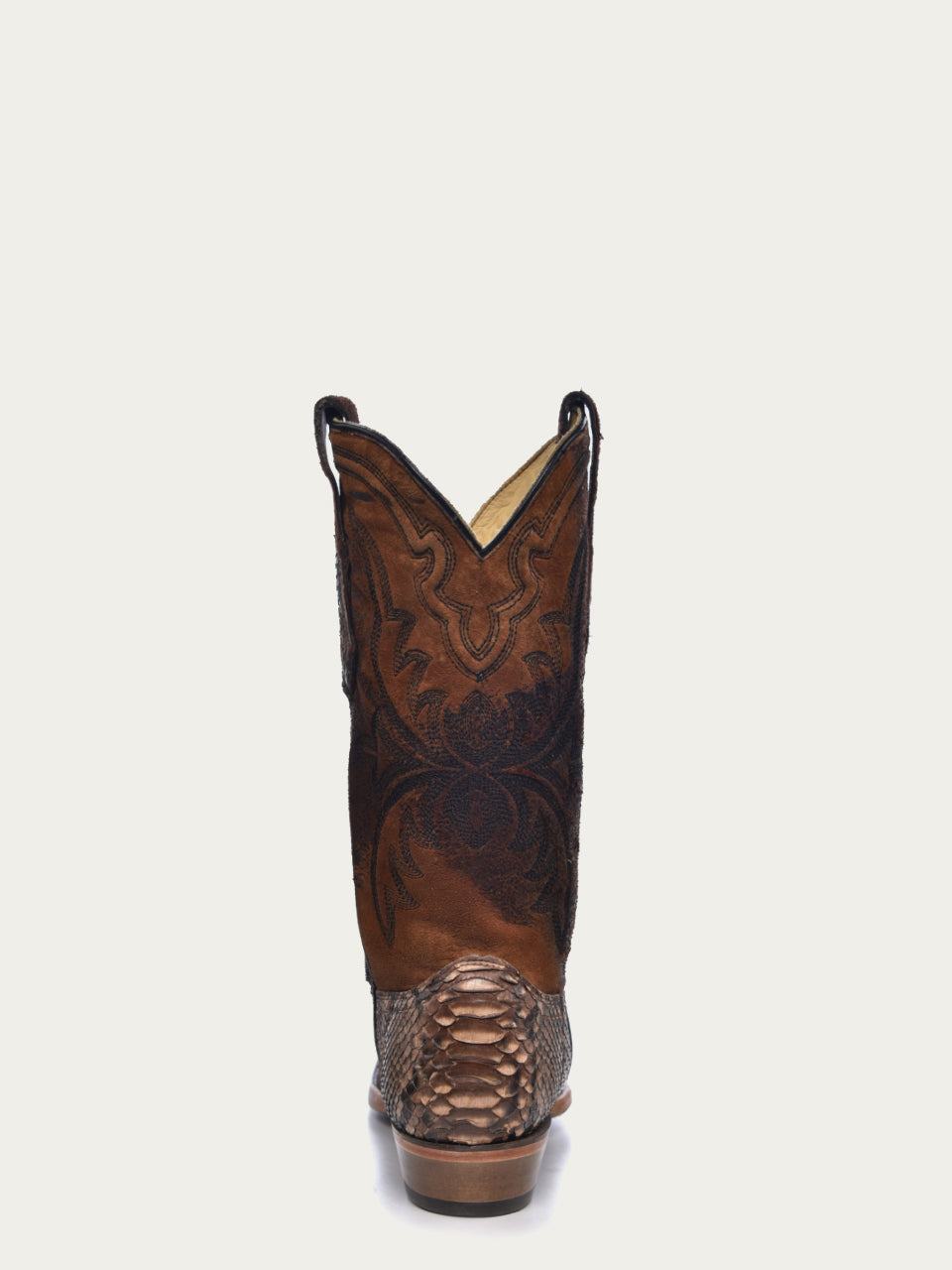 Men's Corral Brown Genuine Python Boots with Embroidery Lamb Shaft