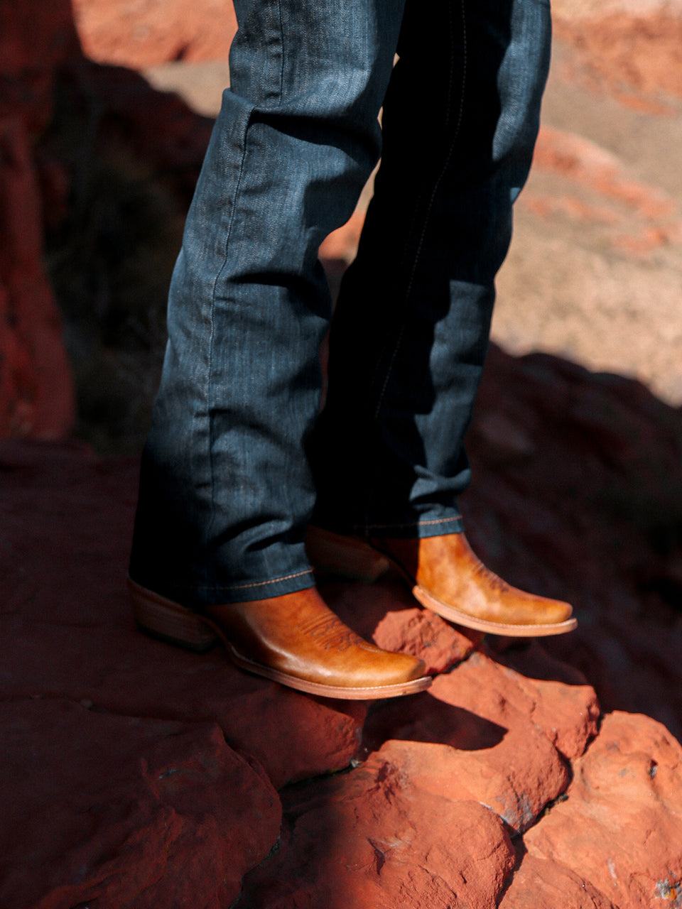 Men's Corral Sand Genuine Leather Boots with Embroidery