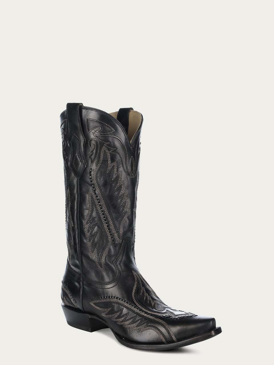 Men's Corral Black Genuine Leather Boots with Embroidery & Woven & Inlay